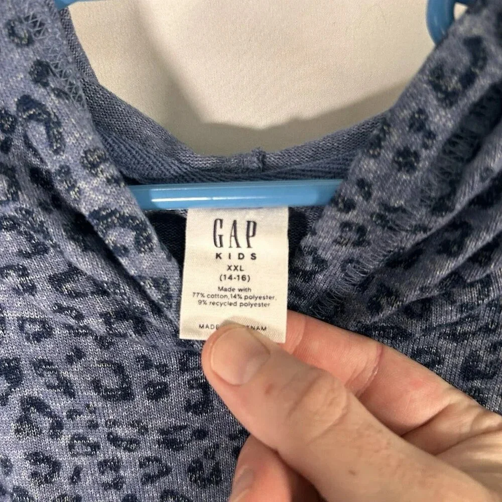 Gap Kids Hoodie Girls XXL Blue Cheetah Print Long Sleeve Lightweight Pullover